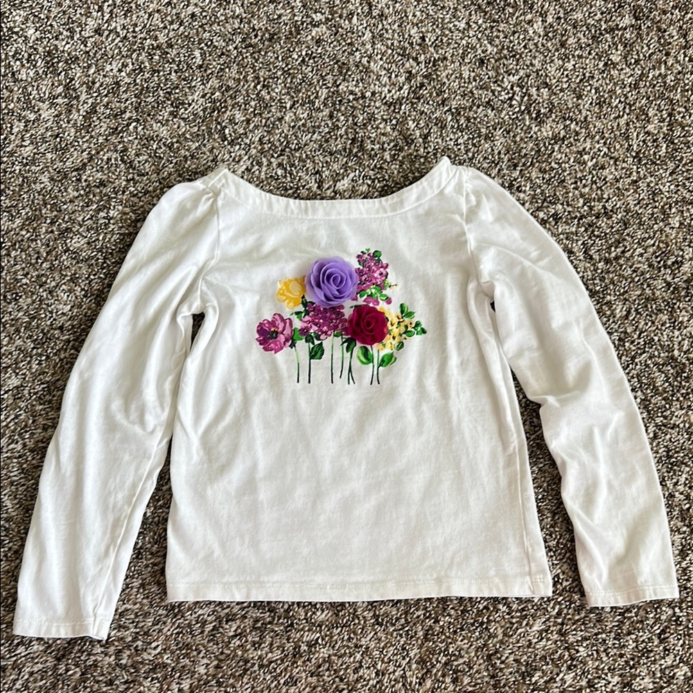 Janie and Jack White and Purple Long Sleeve Tee with Floral Design